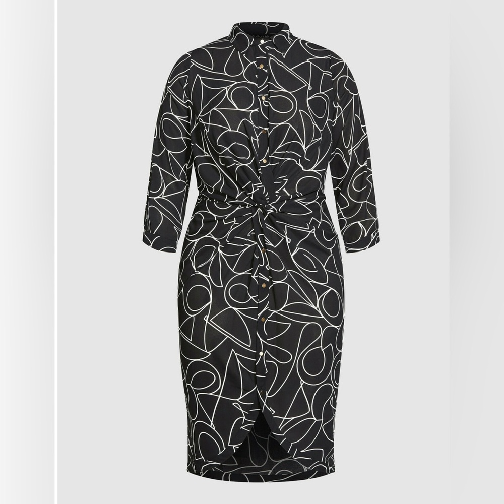 City Chic Black and White Midi Dress